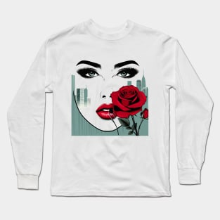 Lipstick Red Lips, Cute Rose Lady Long Sleeve T-Shirt